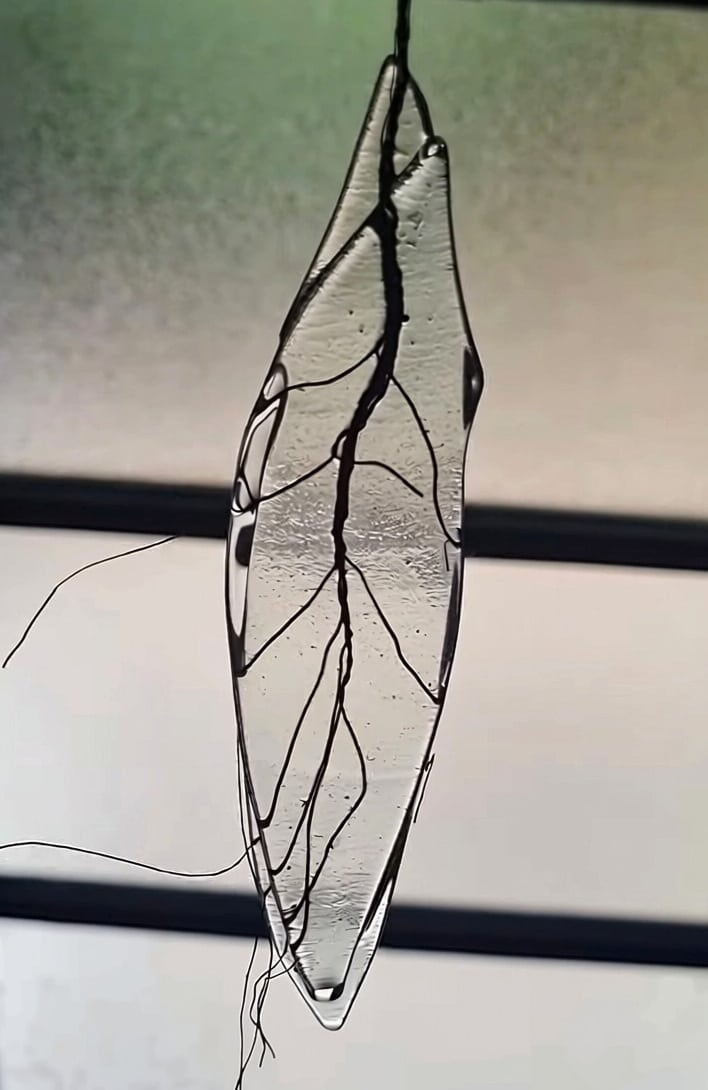 glass leaf with copper inclusion clear